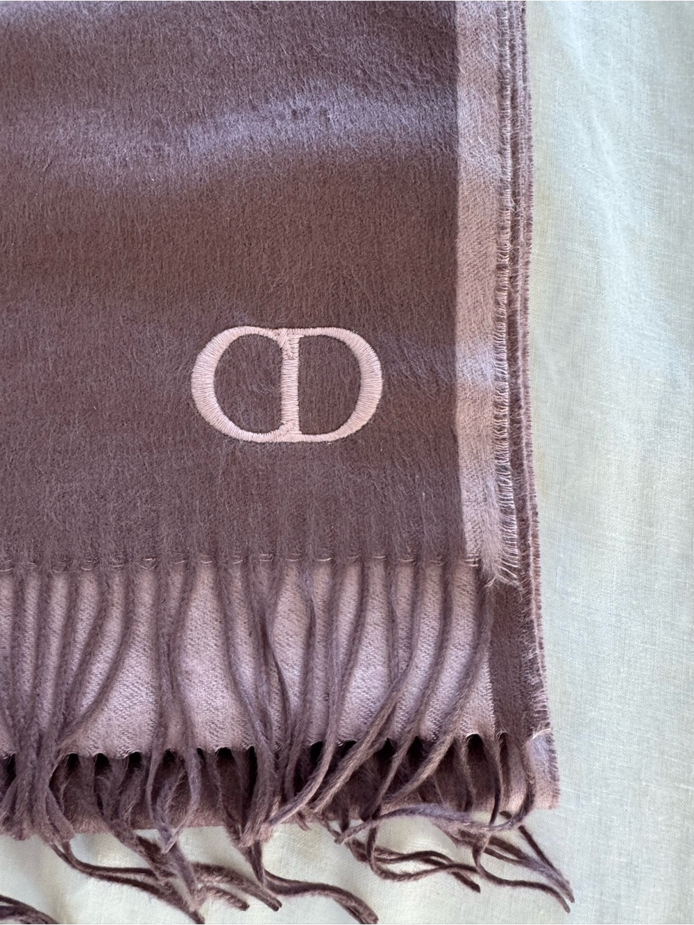 Dior mauve SILK  scarf with CD monogram and fringe